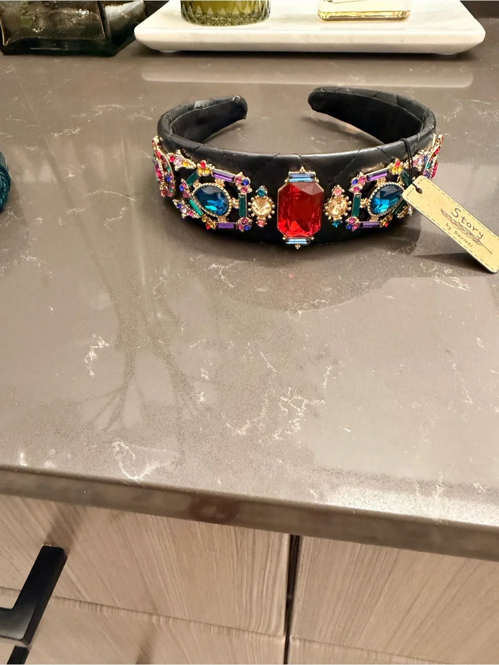 Embellished Velvet Headband Set - Teal, Black & Multicolor